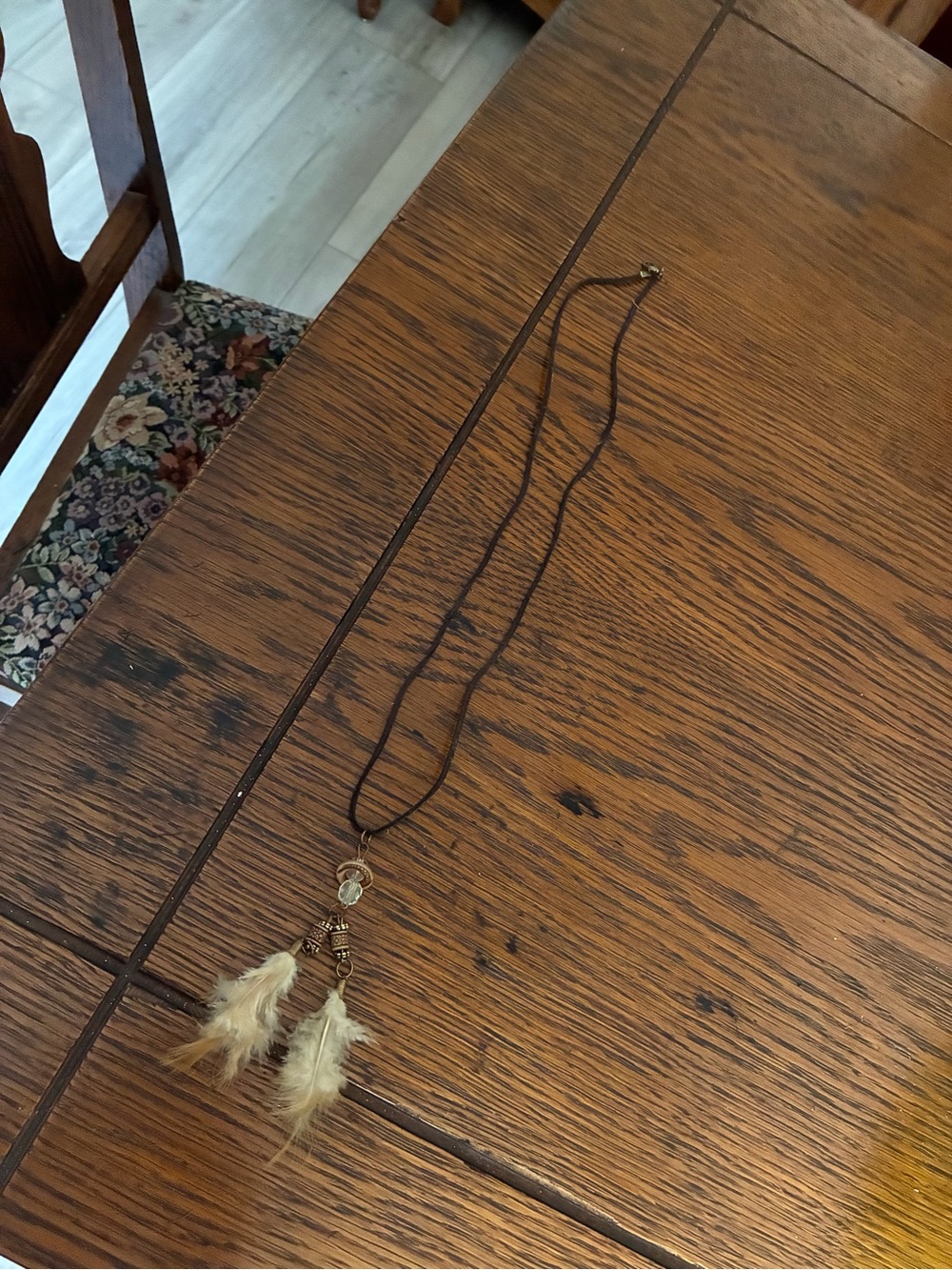 Boho Cream Feather Pendant Necklace with Bead Accents